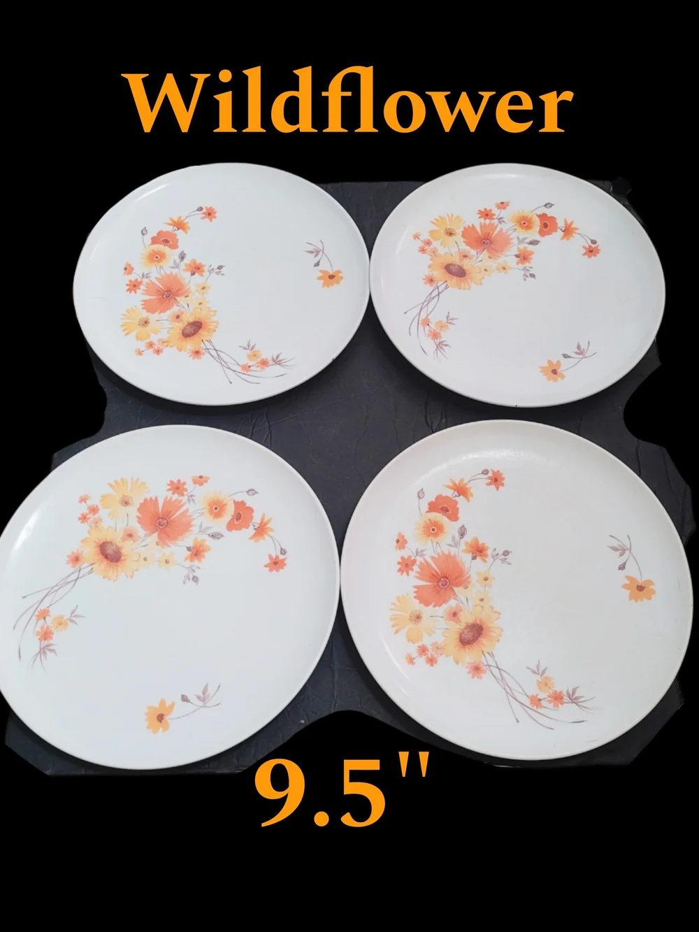 4 Vintage 1970s  Melamine Dinner Plates Wildflower